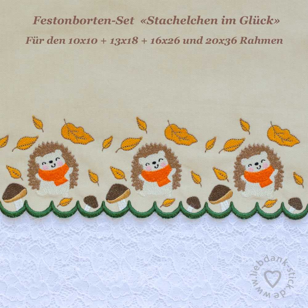 Bild 1 von  Festonbortenset  Stachelchen im Glück 10x10 + 13x18 + 16x26 + 20x36, Endlosornament, Endlosborte