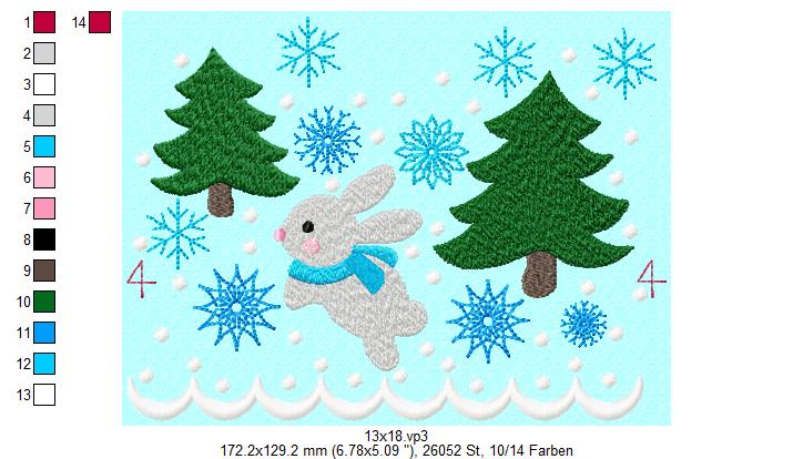 Bild 1 von  Festonborte Häschen im Schnee 13x18 Rahmen, Endlosornament, Endlosborte