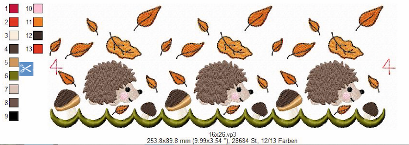 Bild 1 von  Festonbortenset  Igel 10x10 + 13x18 + 16x26 + 20x36, Endlosornament, Endlosborte