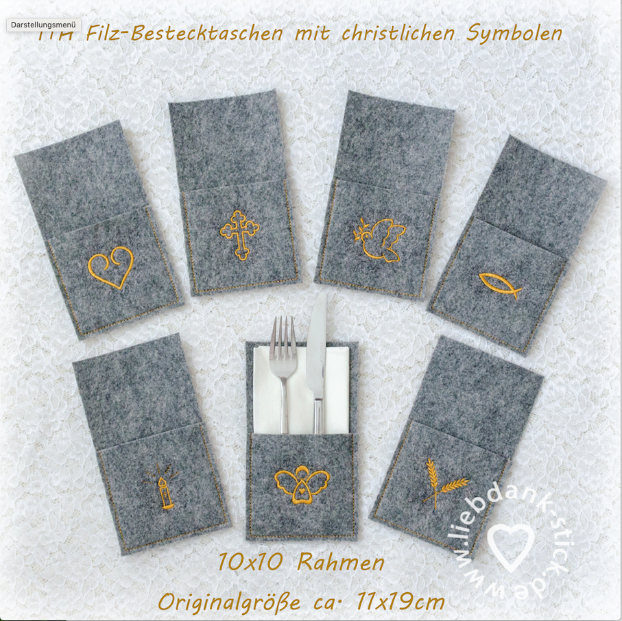 Bild 1 von ITH Filz - Bestecktaschen, christliche Symbole, 10x10 Rahmen