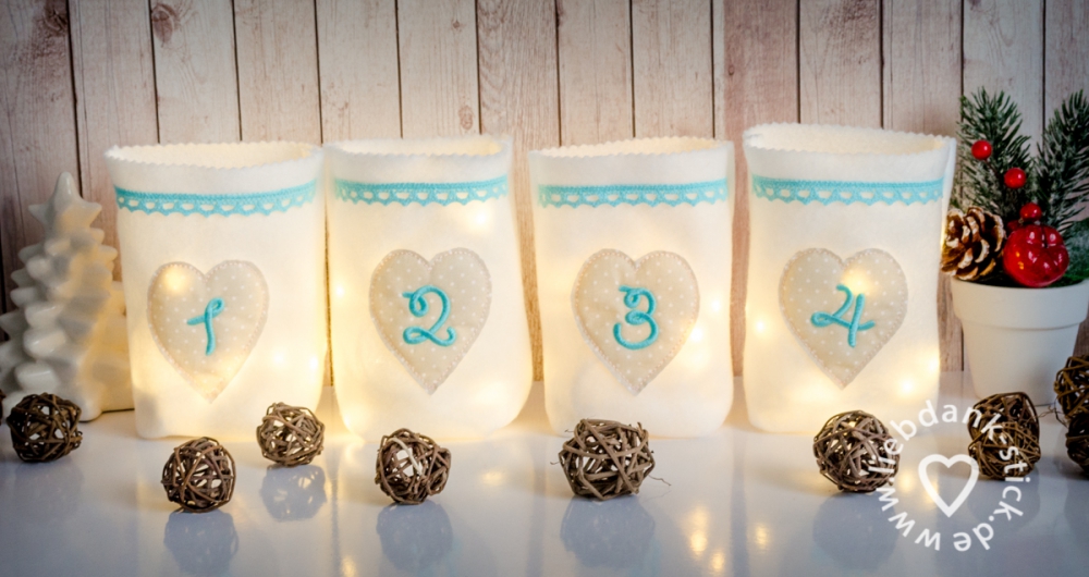 Bild 1 von ITH Set Lichtbeutel Adventstage, Doodle Applikation, Spitzenband 13x18