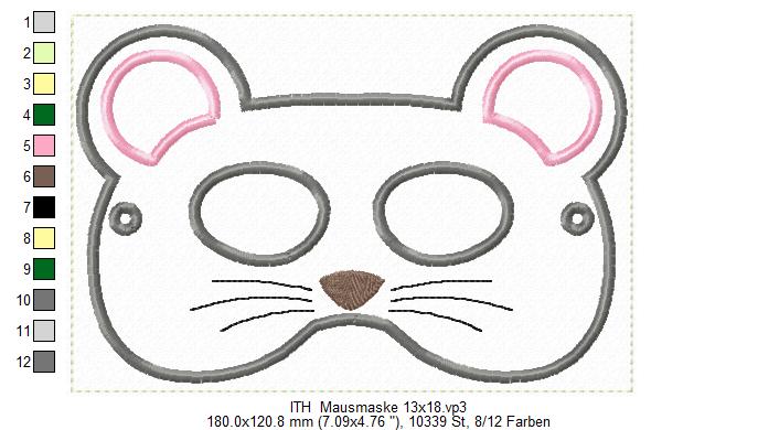 Bild 1 von ITH Maus-Masken, 2 Stickdateien 13x18 Rahmen