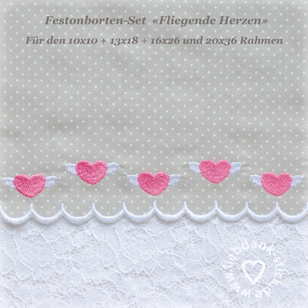 Bild 1 von Fliegende Herzen, Festonbortenset 10x10 + 13x18 + 16x26 + 20x36, Endlosornament, Endlosborte