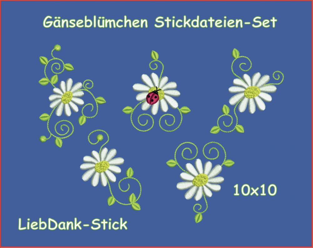 Bild 1 von  Gänseblümchen Stickmuster-Set 10x10  (5 Motive)