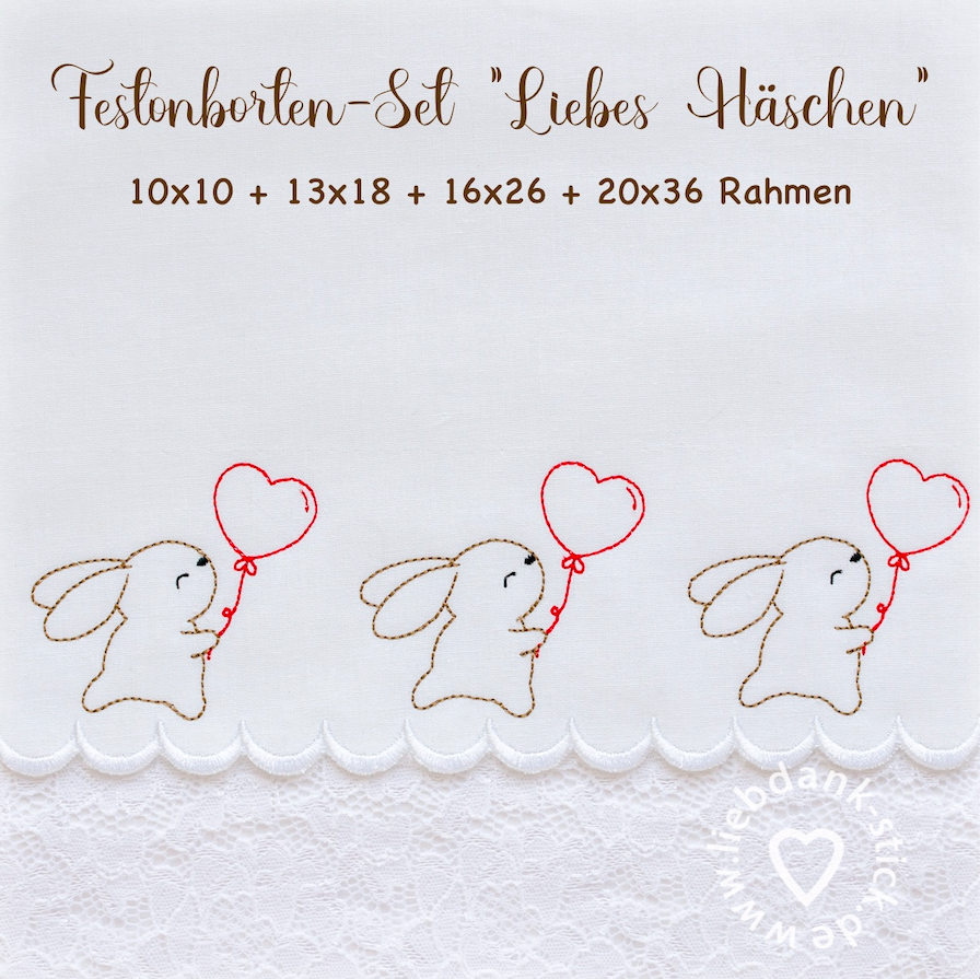 Bild 1 von  Festonbortenset,  Liebes Häschen 10x10 + 13x18 + 16x26 + 20x36, Endlosornament, Endlosborte