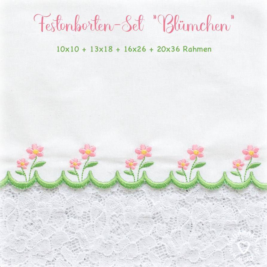 Bild 1 von Festonbortenset,  Blümchen 10x10 + 13x18 + 16x26 + 20x36, Endlosornament, Endlosborte