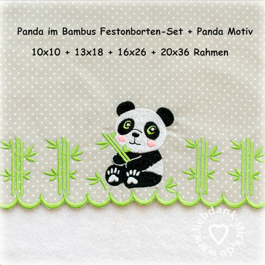 Bild 1 von  Panda im Bambus Festonbortenset + Panda Motiv, Endlosornament, Endlosborte