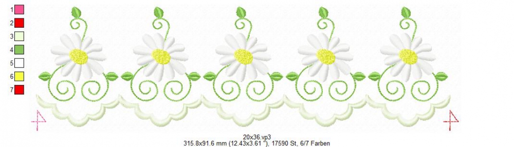 Bild 1 von Gänseblümchen Festonborte, Endlosborte, Spitzenborte 10x10 + 13x18 + 15x24 + 16x26 + 20x36