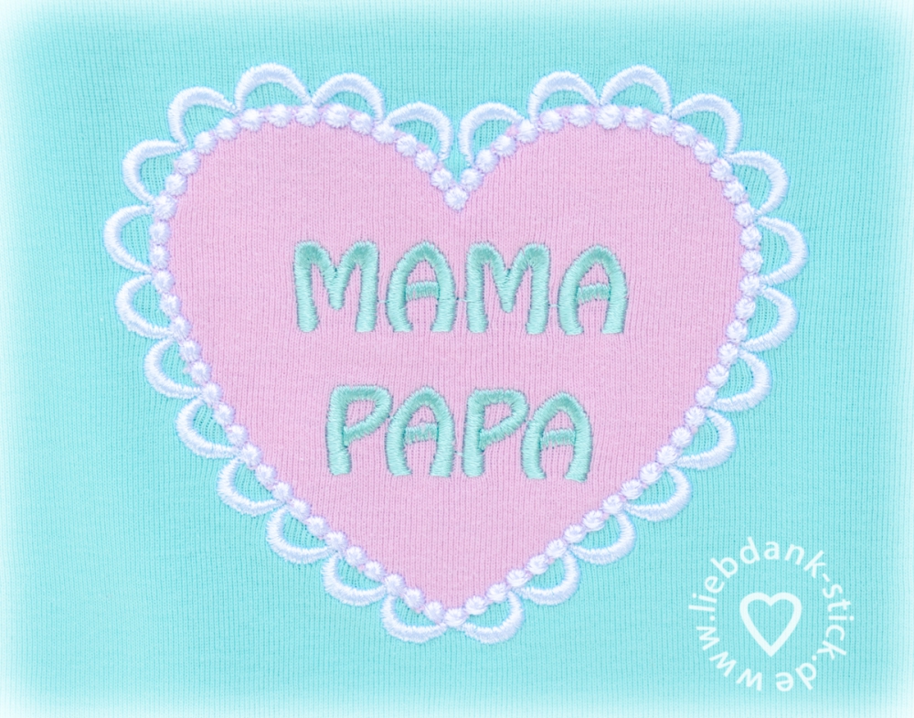 Bild 1 von Stickdatei Herz Mama Papa Applikation 10x10