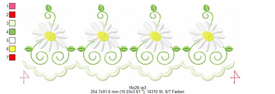 Bild 1 von Gänseblümchen Festonborte, Endlosborte, Spitzenborte 10x10 + 13x18 + 15x24 + 16x26 + 20x36
