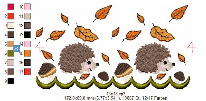 Bild 1 von  Festonbortenset  Igel 10x10 + 13x18 + 16x26 + 20x36, Endlosornament, Endlosborte
