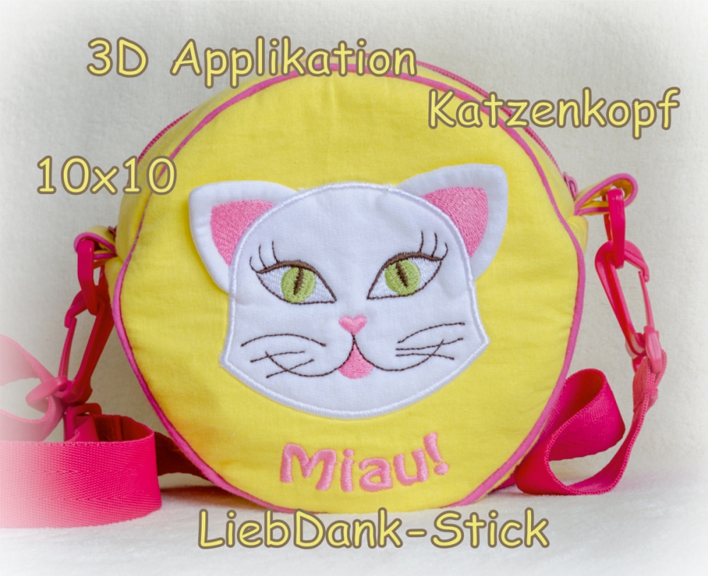 Bild 1 von 3D Applikation Katzenkopf + Miau 10x10 Kätzchen
