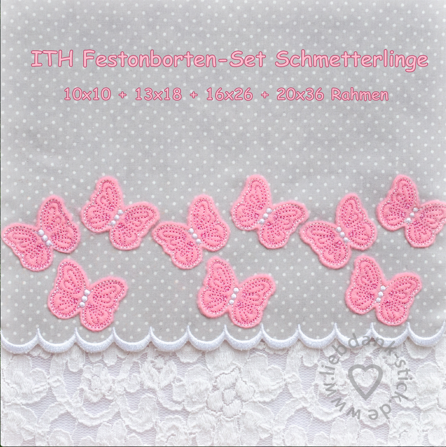 Bild 1 von  Festonbortenset  Schmetterlinge 10x10 + 13x18 + 16x26 + 20x36, Endlosornament, Endlosborte