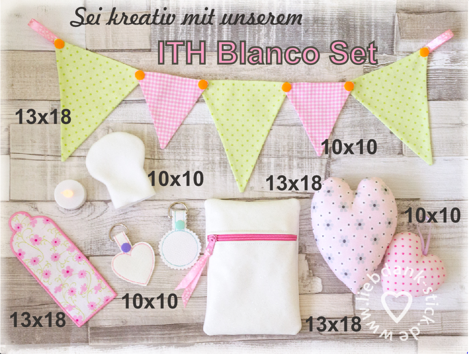 ITH Blanco Set, 9 Stickdateien, 10x10 + 13x18 Rahmen - LiebDank-Stick -  Stickmuster mit Liebe und Dankbarkeit