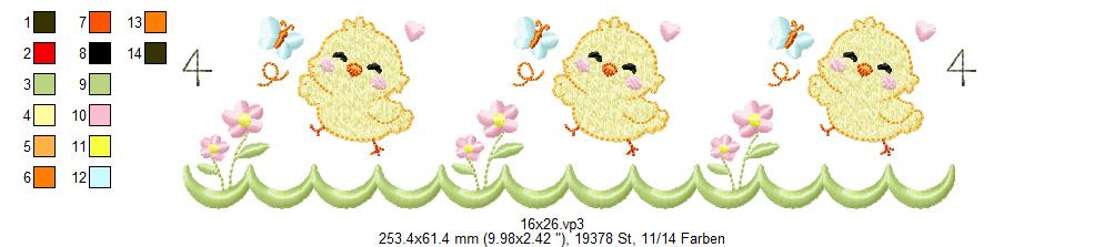 Bild 1 von Festonbortenset,  Happy Chick 10x10 + 13x18 + 16x26 + 20x36, Endlosornament, Endlosborte