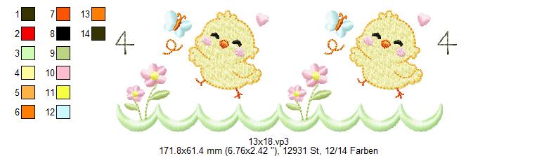 Bild 1 von Festonbortenset,  Happy Chick 10x10 + 13x18 + 16x26 + 20x36, Endlosornament, Endlosborte