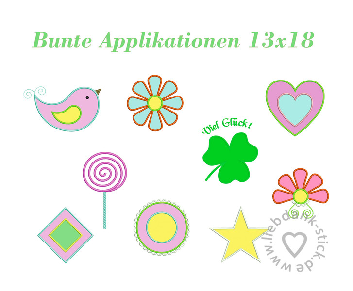 Bild 1 von Stickdatei Bunte Applikationen 13x18 (9 Muster)