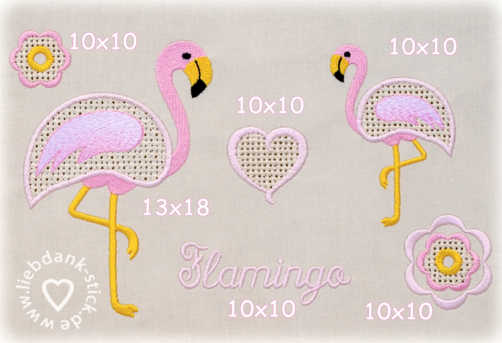 Bild 1 von Stickdateien Set Wing Needlework Flamingo 10x10 + 13x18 Rahmen