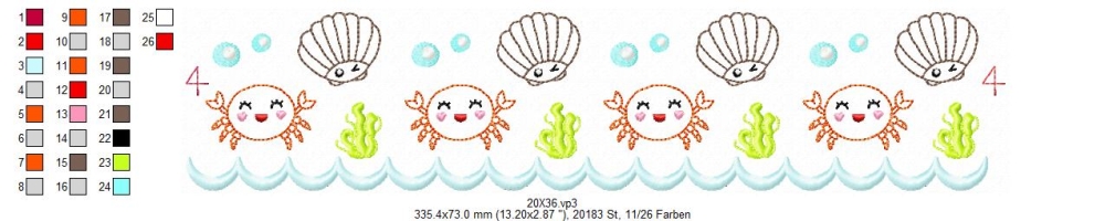 Bild 1 von  Festonborten-Set Meerestiere 10x10 + 13x18 + 16x26 + 20x36, Endlosornament, Endlosborte