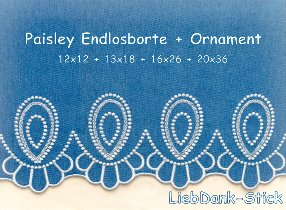 Bild 1 von Paisley Endlosborte, Spitzenborte 12x12 + 13x18 + 16x24 + 20x36 + Ornament 12x12