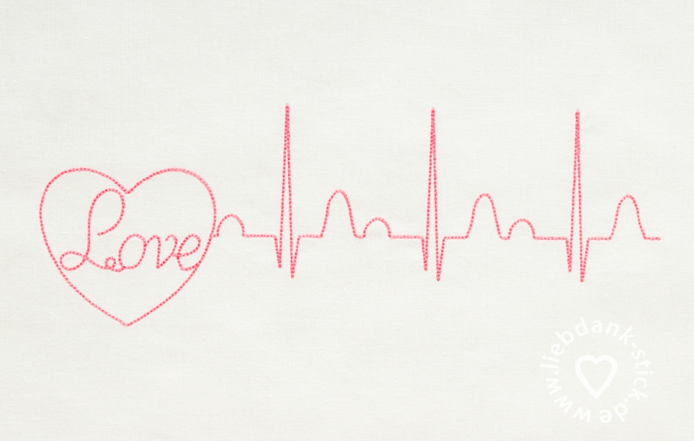 Bild 1 von Stickdatei Herz mit Herzschlag Linie, Love