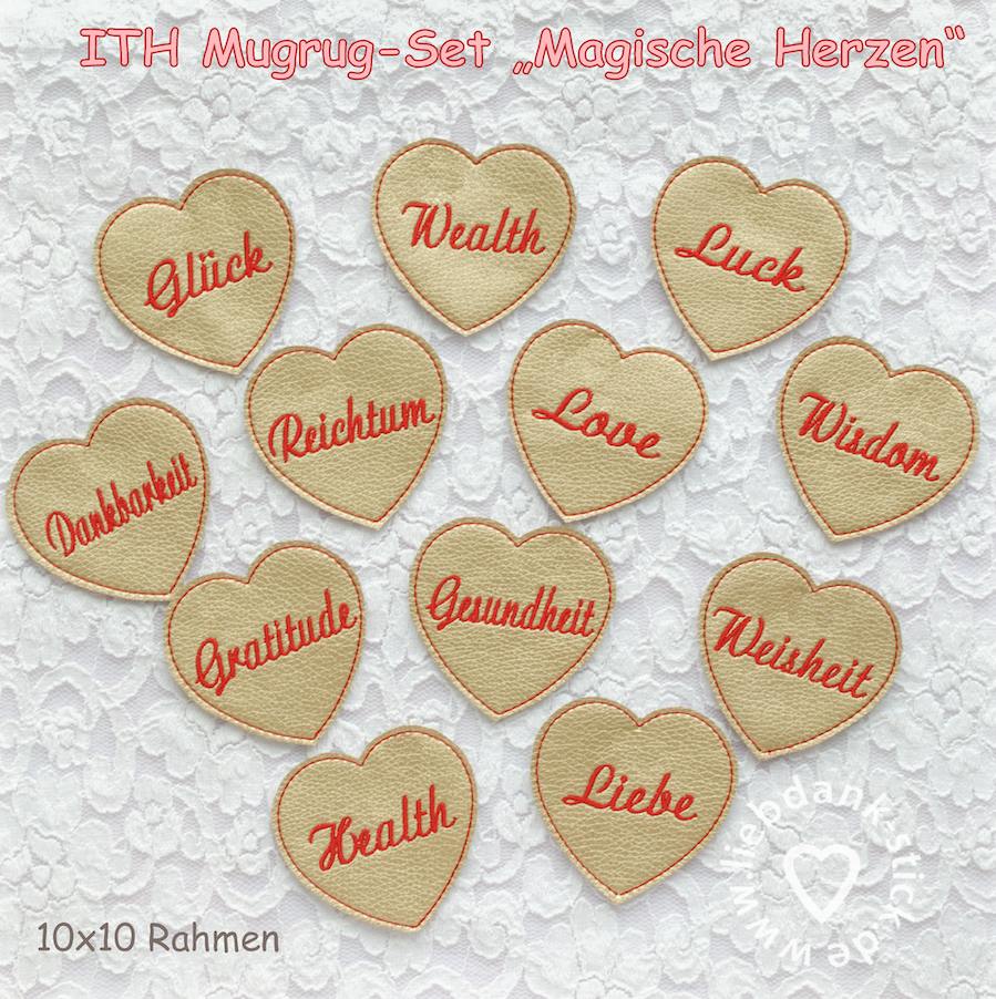 Bild 1 von Magische Herzen, 12 ITH  Mugrug in deutsch und englisch, 10x10 Rahmen