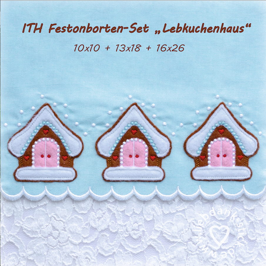 Bild 1 von  Festonbortenset  Lebkuchenhaus 10x10 + 13x18 + 16x26, Endlosornament, Endlosborte