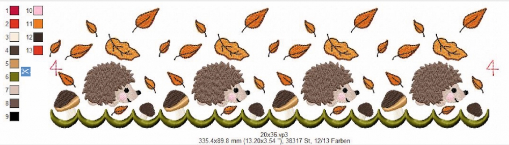 Bild 1 von  Festonbortenset  Igel 10x10 + 13x18 + 16x26 + 20x36, Endlosornament, Endlosborte