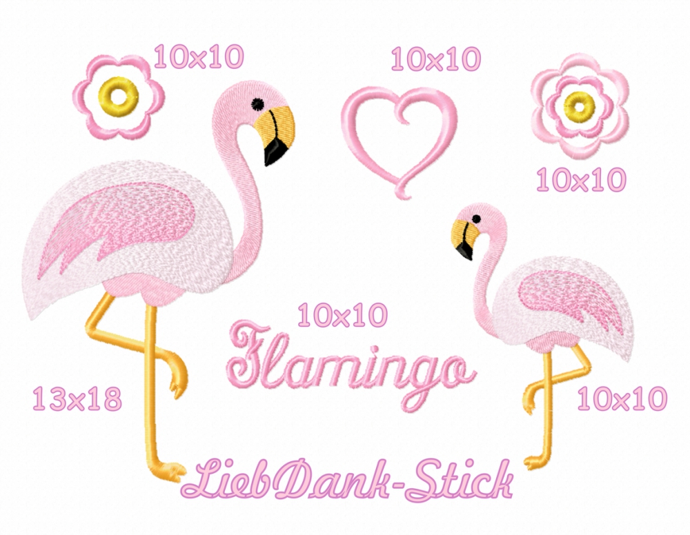 Bild 1 von Stickdatei Flamingo Stickmuster-Set 10x10 + 13x18