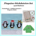 Pinguine Stickdateien-Set, Festonborte, Endlosornament, Motiv 13x18 Rahmen